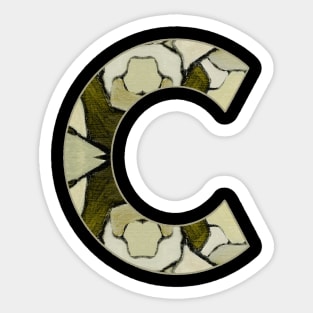 Letter C Monogram Initial Olive Green Pearl White Aesthetic Abstract Pattern Painting On Canvas Sticker